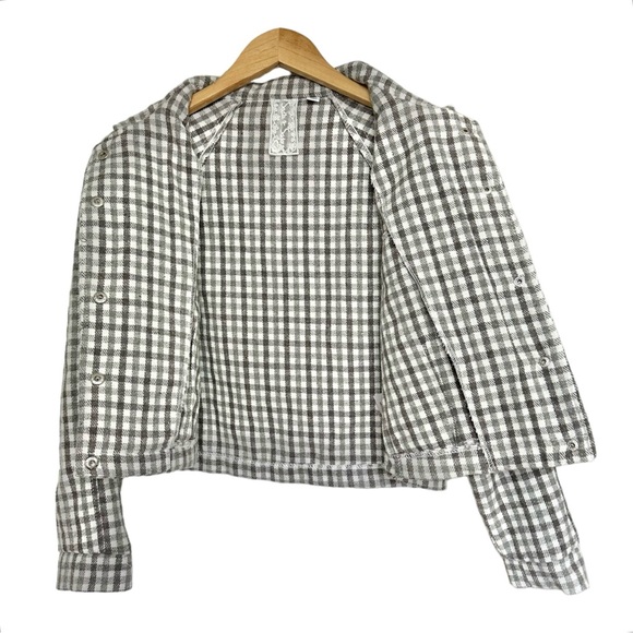 Sadie & Sage Flannel Check Crop Jacket Boxy Gray & Cream Snap Front Size Small - Picture 7 of 13